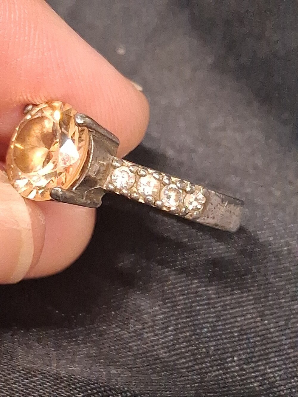 P9. Vintage NF Sterling Silver Prong-set Peach Stone,Cubic Zirconia Ring, Size 8 - Picture 8 of 12